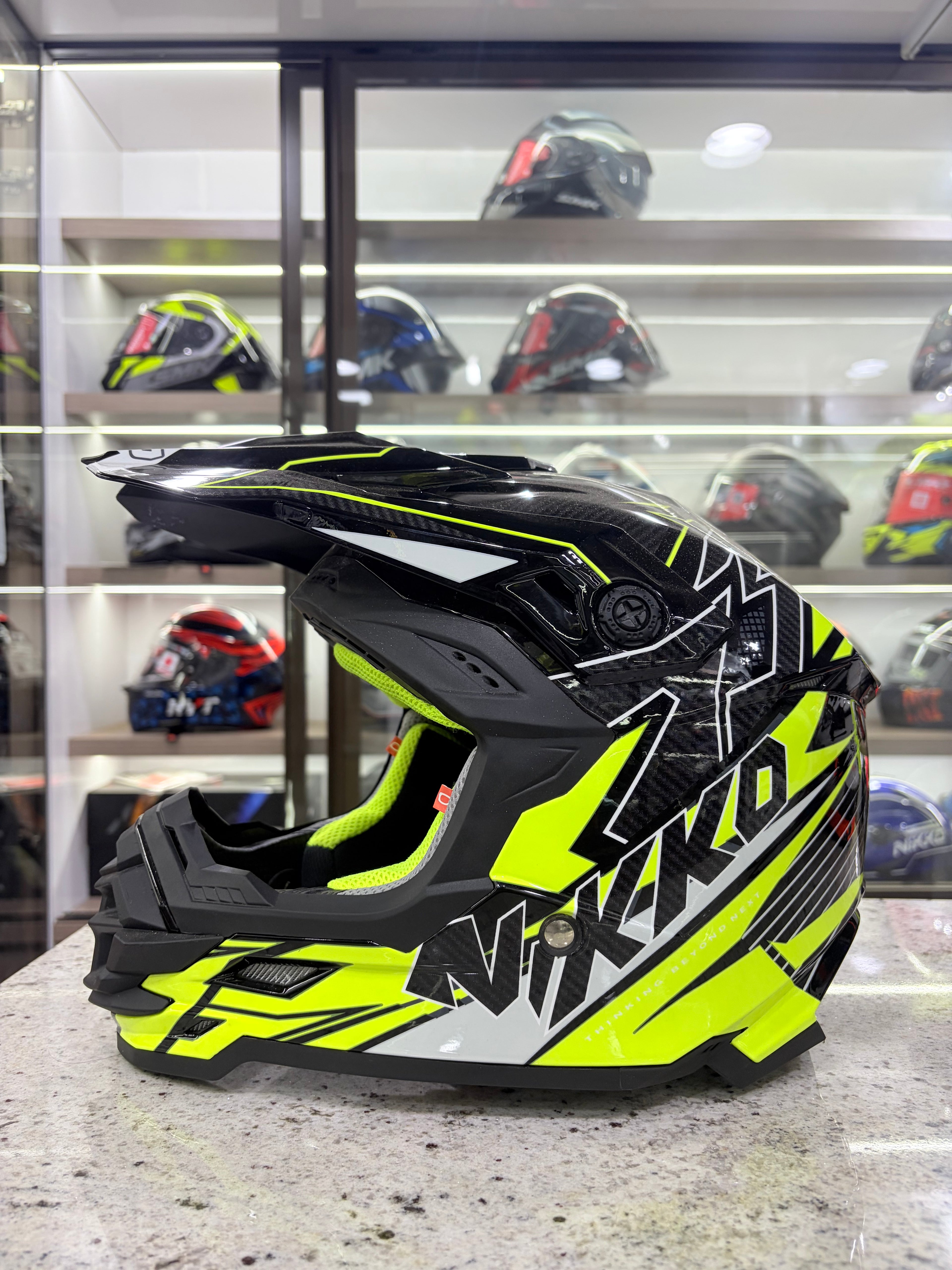 Nikko Motocross Helmet - Gloss Black Neon (Q.C Aproved)
