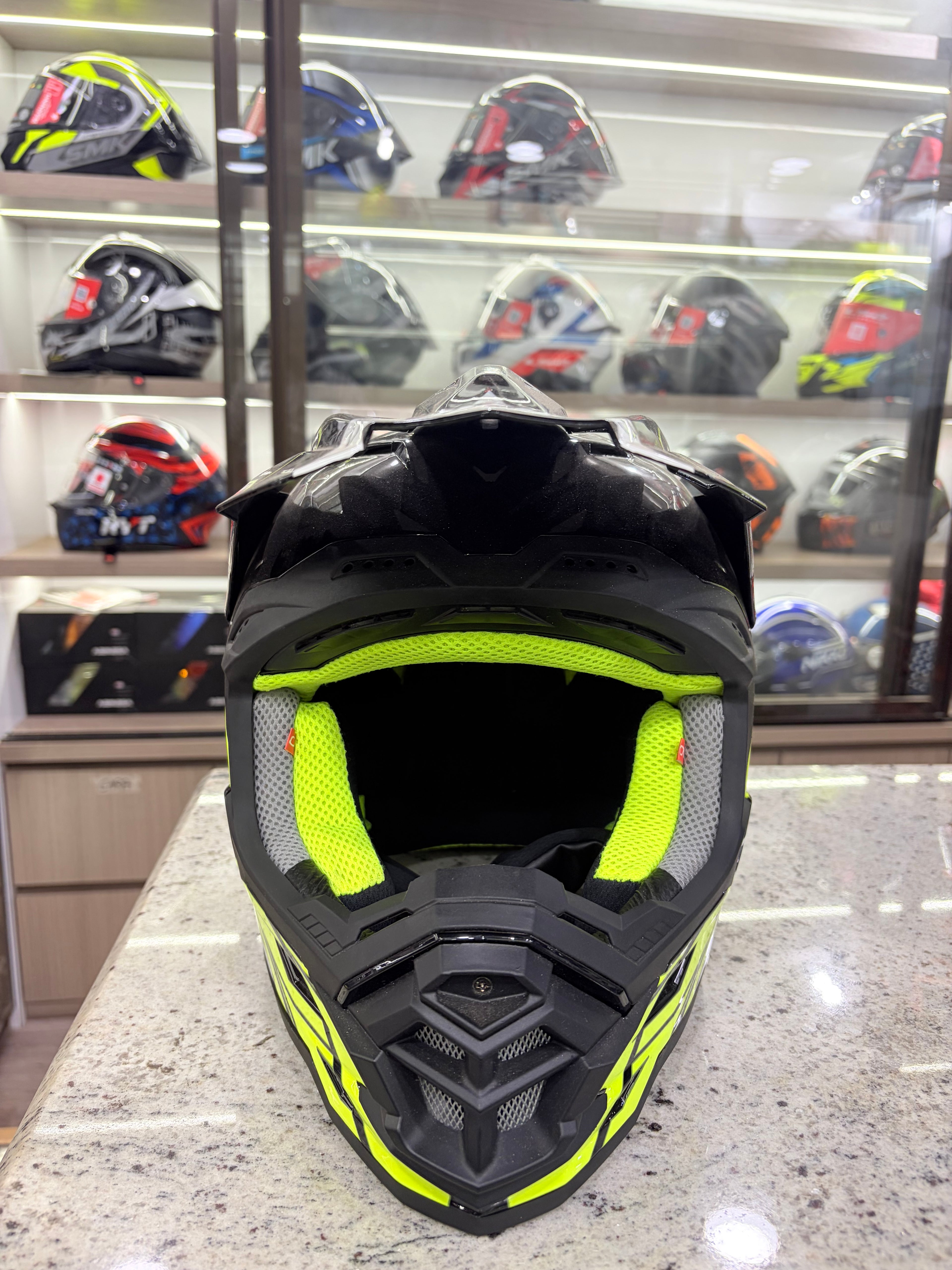 Nikko Motocross Helmet - Gloss Black Neon (Q.C Aproved)