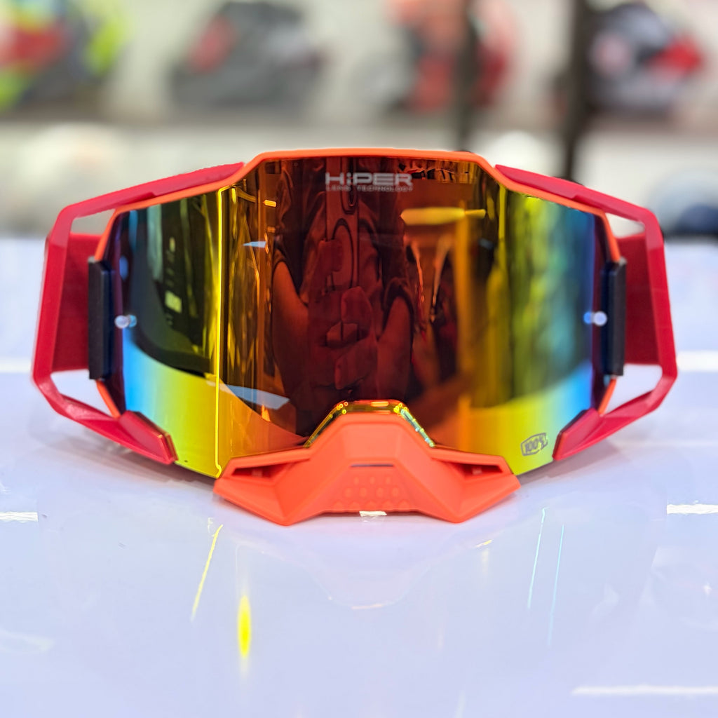 MX-Offroad Goggles : Red with Fluoro red