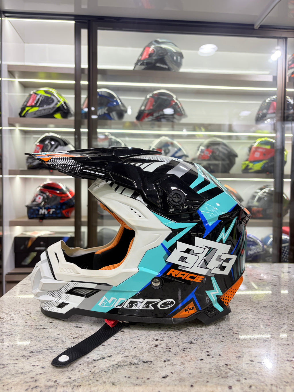 Nikko Offroad /Motocross Helmet -
Gloss Black cyan (Q.C Aproved)