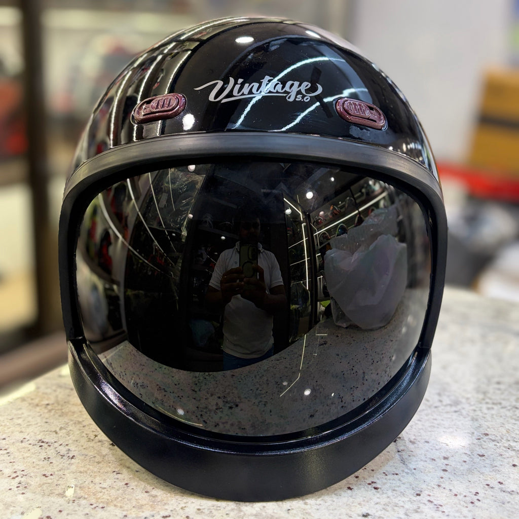 STEELBIRD SBH 67 VINTAGE 5.O GLOSS BLACK HELMET