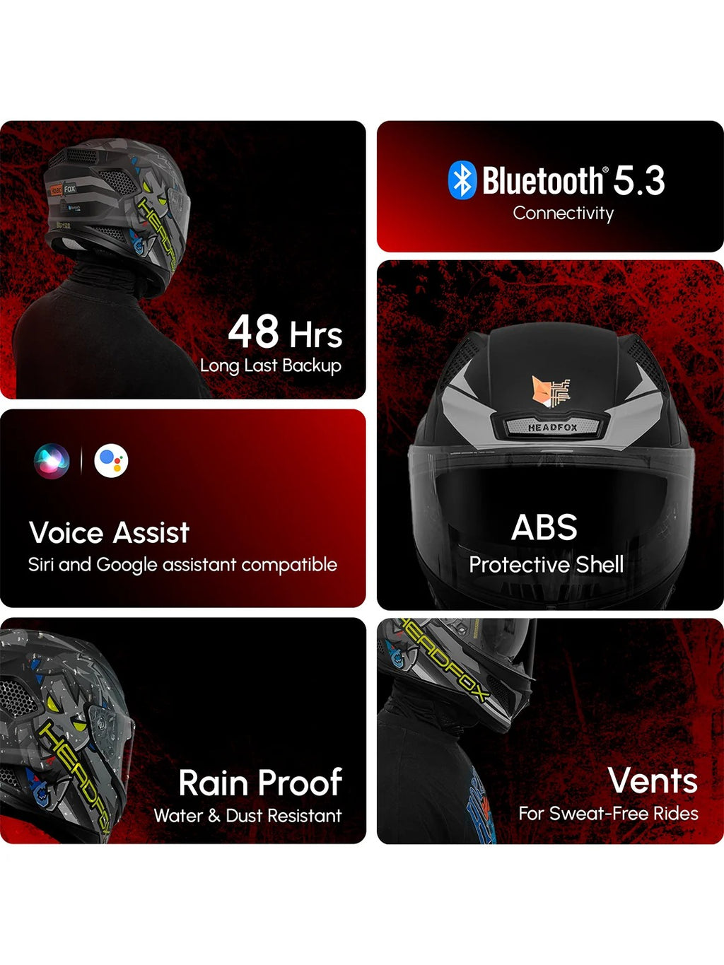 HeadFox Shady Smart Bluetooth Helmet - Matt black grey